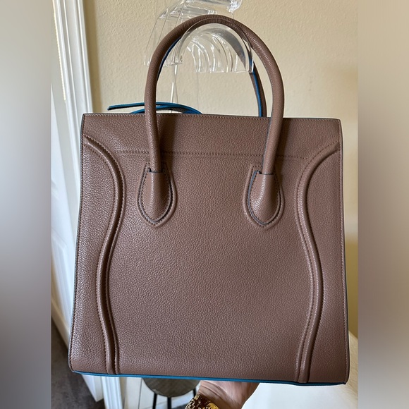 GORGEOUS CELINE KHAKI COBALT SMOOTH CALFSKIN PHANTOM LARGE TOTE BAG. - Picture 6 of 11